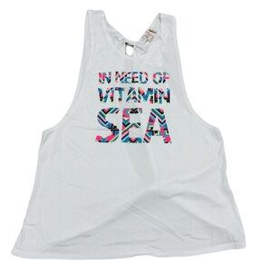 Swim Suit Cover Up White Tank Top with Colorful Text